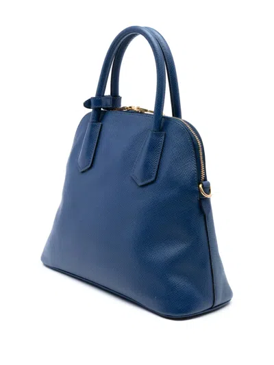 Pre-owned Prada 2013-2025 Medium Saffiano Cuir Dome Satchel In Blue