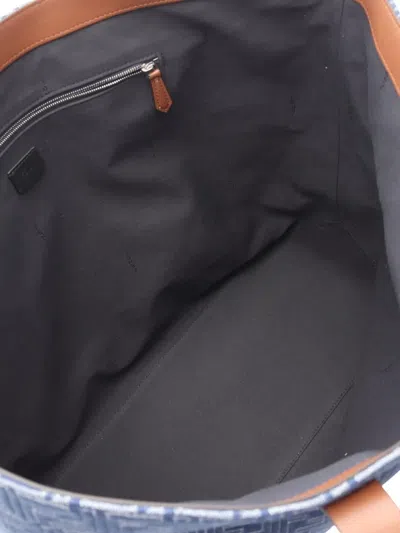 Pre-owned Fendi 2000-2010 Medium Jacquard Ff Shopping Bag Tote Bag In Blue