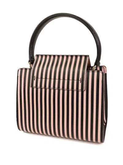 Pre-owned Ferragamo 2000-2025 Striped Leather Vara Bow Top Handle Bag Satchel In Pink