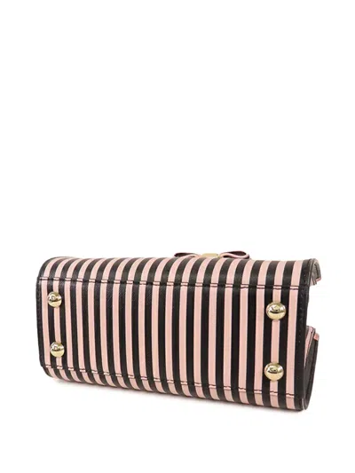 Pre-owned Ferragamo 2000-2025 Striped Leather Vara Bow Top Handle Bag Satchel In Pink
