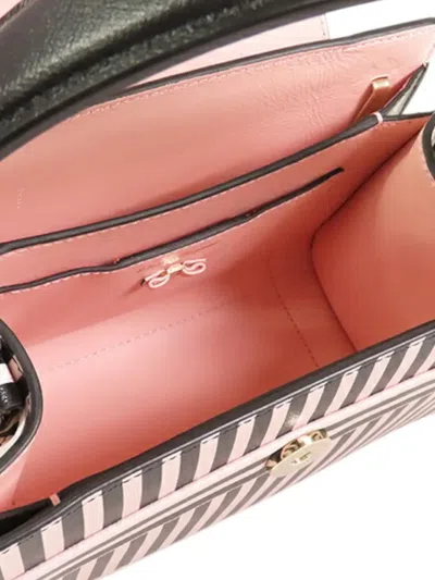 Pre-owned Ferragamo 2000-2025 Striped Leather Vara Bow Top Handle Bag Satchel In Pink
