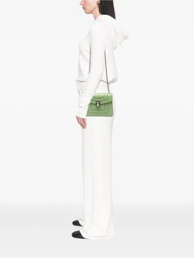 Pre-owned Bvlgari 2010-2025 Small Leather Square Serpenti Forever Chain Crossbody Bag In Green