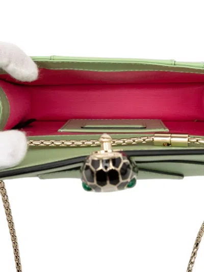 Pre-owned Bvlgari 2010-2025 Small Leather Square Serpenti Forever Chain Crossbody Bag In Green