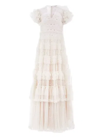 Needle & Thread Vivian Sequin Ruffled Dress In White