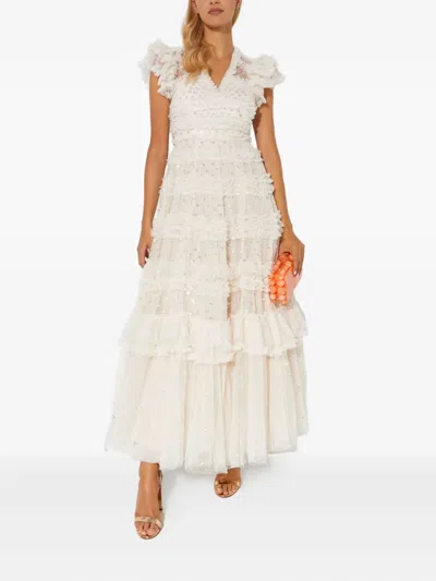 Needle & Thread Vivian Sequin Ruffled Dress In White