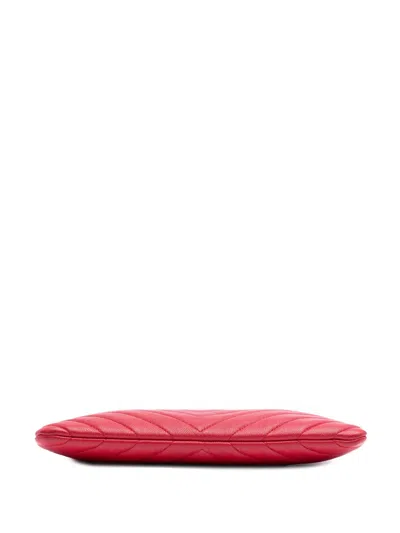 Pre-owned Chanel 2017-2018 Medium Chevron Caviar Ancient Greek Charms O Case Clutch Bag In Red