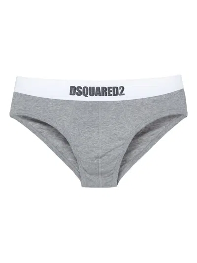 Dsquared2 Elasticated-logo Briefs In Gray