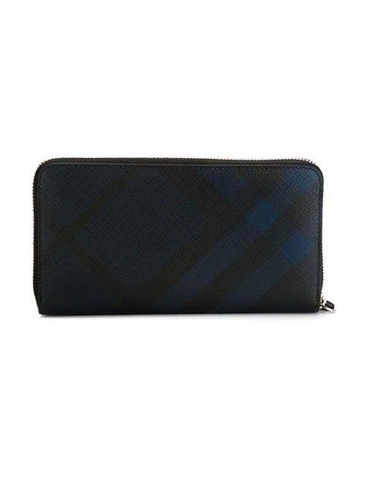 Shop Burberry London Check Ziparound Wallet In Blue