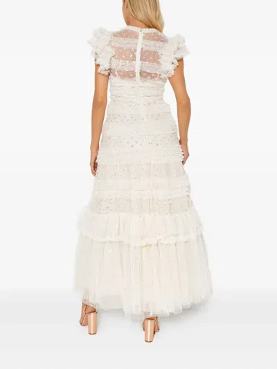 Needle & Thread Vivian Sequin Ruffled Dress In White