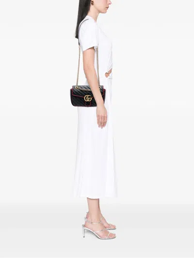 Pre-owned Gucci 2016-2025 Medium Gg Marmont Matelasse Diagonal Leather Torchon Shoulder Bag In Black