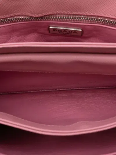 Pre-owned Prada 2013-2025 Saffiano Lux Lock Chain Flap Crossbody Bag In Pink