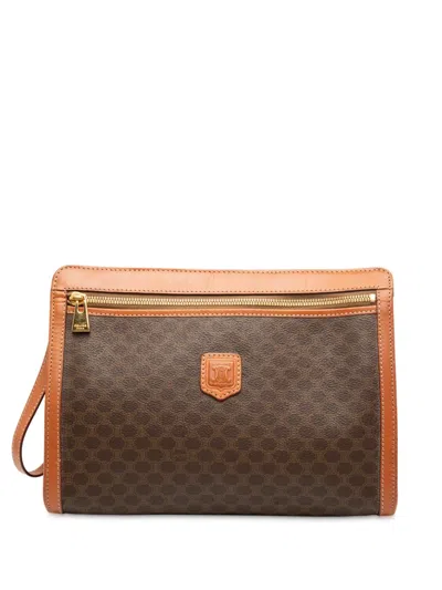 Pre-owned Celine 1995 Macadam Coated Canvas Clutch Bag In Brown