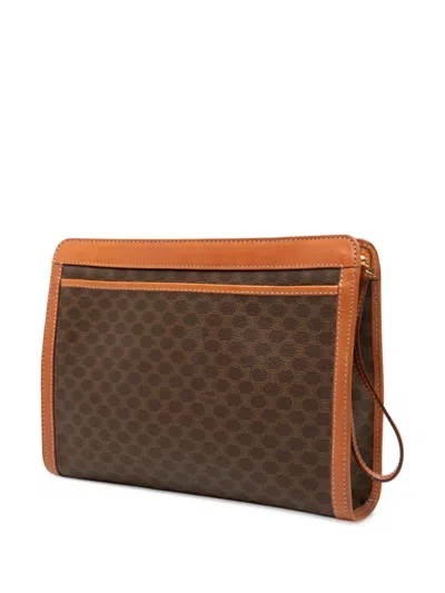 Pre-owned Celine 1995 Macadam Coated Canvas Clutch Bag In Brown