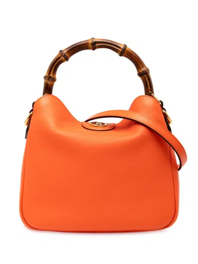 Pre-owned Gucci 2016-2025 Small Leather Bamboo Diana Satchel In Orange