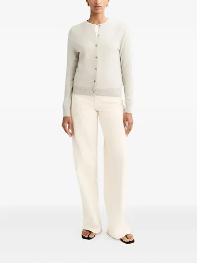 Soft Goat Buttoned Round-neck Cardigan In Neutral