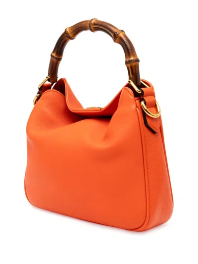 Pre-owned Gucci 2016-2025 Small Leather Bamboo Diana Satchel In Orange