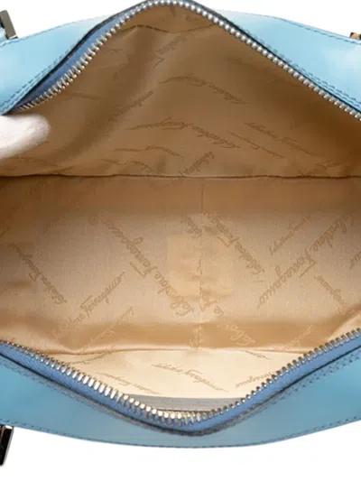 Pre-owned Ferragamo 2021 Gancini Embossed Leather Shoulder Bag In Blue