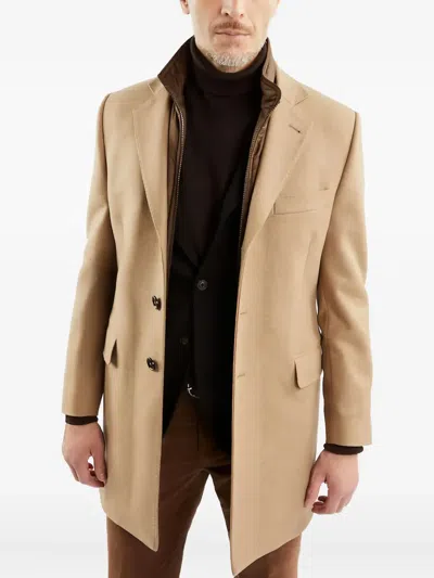 Fay Button-fastening Coat In Neutral