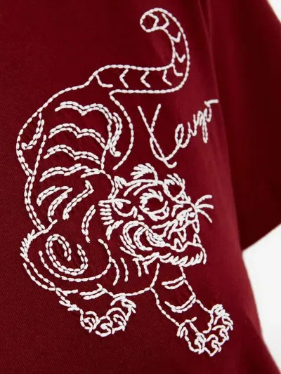 Kenzo Tiger-embroidered T-shirt In Red