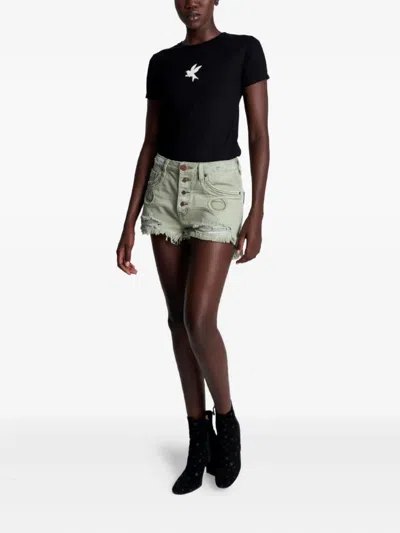 One Teaspoon Le Wolves Le Loop Buttoned Frayed Shorts In Green