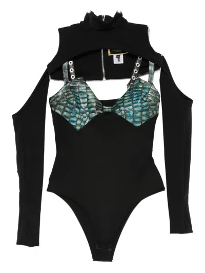 Mitiliane Couture Embossed Corset Croc Effect Top In Black