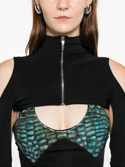 Mitiliane Couture Embossed Corset Croc Effect Top In Black