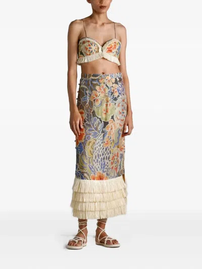 Ixiah Casablanca Floral-print Midi Skirt In Multi