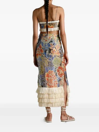 Ixiah Casablanca Floral-print Midi Skirt In Multi