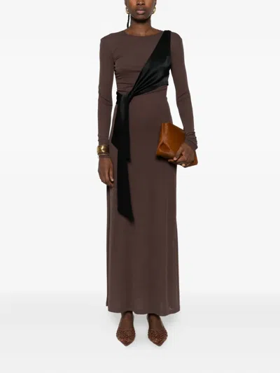 Nanushka Draped Tie-belt Dress In Brown