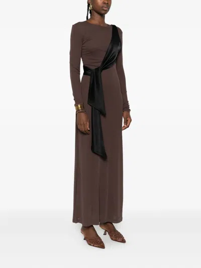 Nanushka Draped Tie-belt Dress In Brown