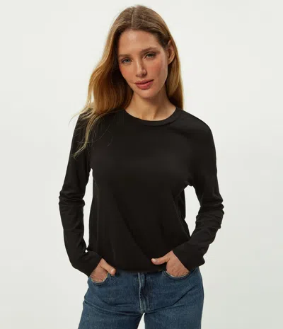 Michael Stars Tia Ribbed Crew Neck Sweatshirt With Smocked Cuffs In Black