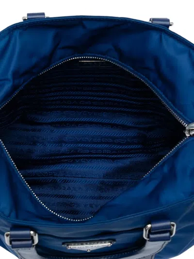 Pre-owned Prada 2013-2025 Vitello Trimmed Tessuto Satchel In Blue