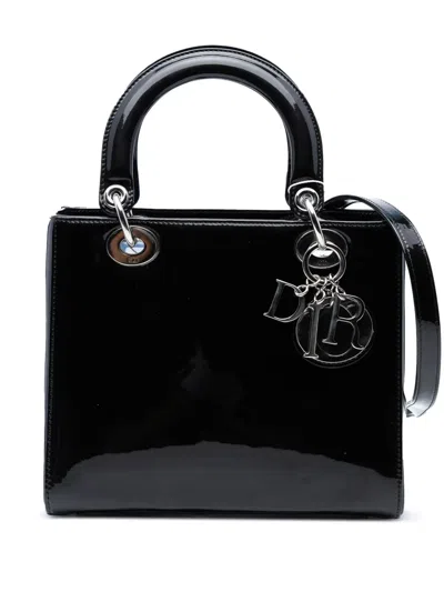 Pre-owned Dior 2015 Medium Patent Lady  Satchel In Black