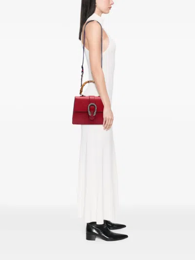 Pre-owned Gucci 2016-2025 Medium Bamboo Dionysus Web Satchel In Red