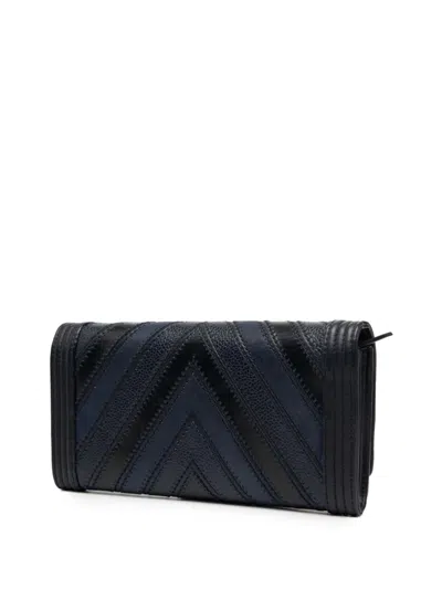 Pre-owned Chanel 2016-2017 Chevron Mixed Leathers Boy Wallet On Chain Crossbody Bag In Blue