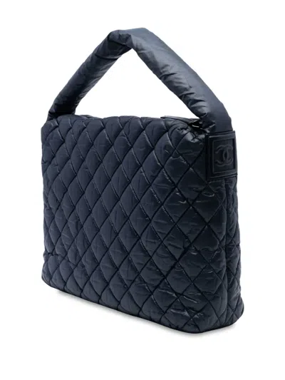 Pre-owned Chanel 2009-2010 Quilted Nylon Coco Cocoon Hobo Handbag In Blue
