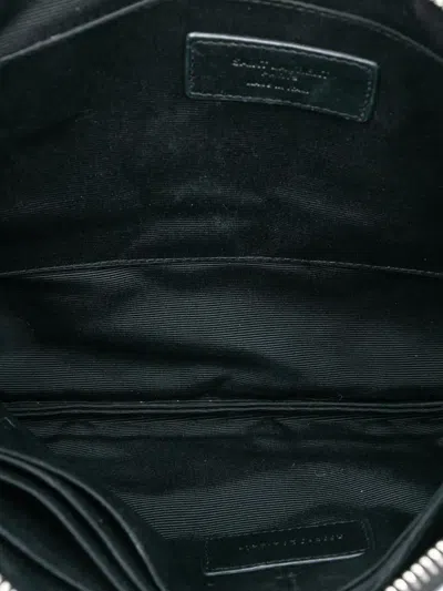 Pre-owned Saint Laurent 2016 Crocodile Embossed Leather Zipped Tablet Holder Clutch Bag In Black