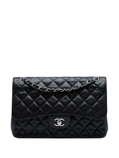 Pre-owned Chanel 2011 Jumbo Classic Caviar Double Flap Shoulder Bag In Black