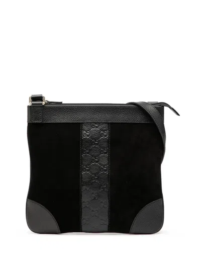 Pre-owned Gucci 2000-2015 Ssima Trimmed Suede Crossbody Bag In Black