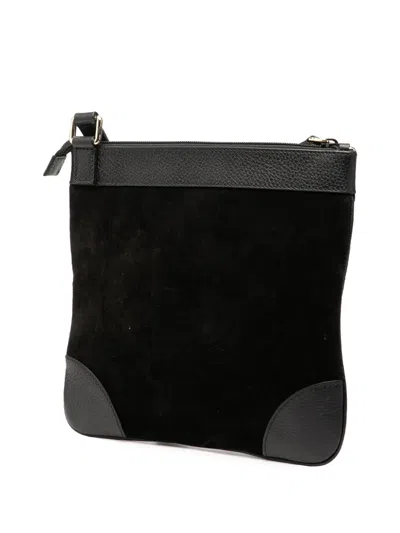 Pre-owned Gucci 2000-2015 Ssima Trimmed Suede Crossbody Bag In Black