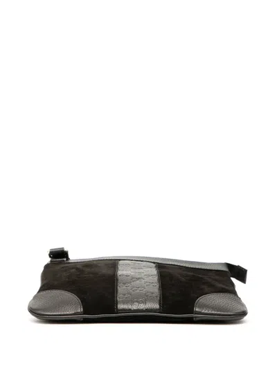 Pre-owned Gucci 2000-2015 Ssima Trimmed Suede Crossbody Bag In Black