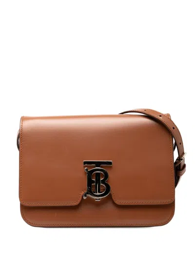 Pre-owned Burberry 2018-2025 Small Smooth Calfskin Tb Crossbody Bag In Brown