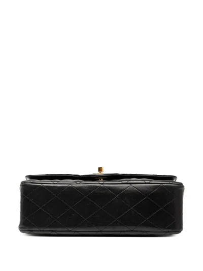 Pre-owned Chanel 1989-1991 Small Cc Quilted Lambskin Double Flap Shoulder Bag In Black