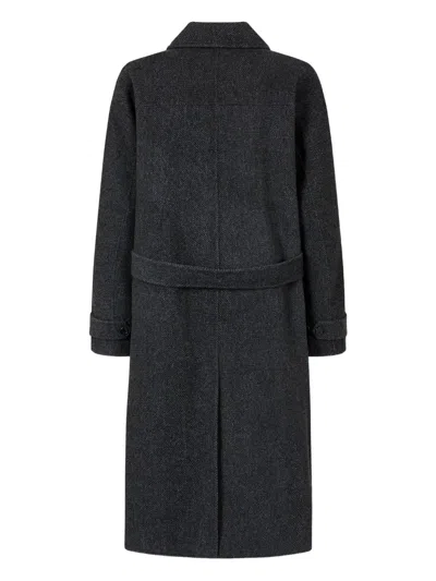 Studio Tomboy Herringbone Raglan Coat In Gray