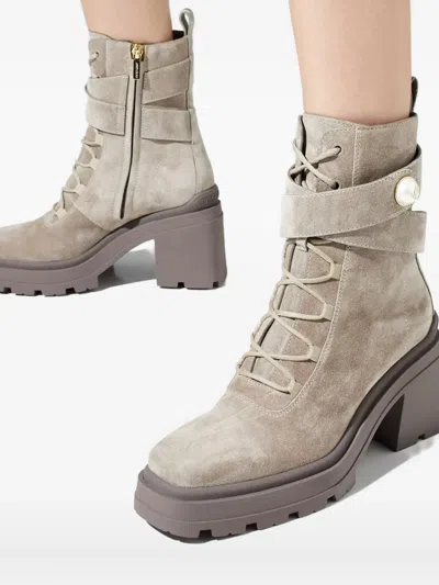 Jimmy Choo 80mm Noemi Square-toe Boots In Neutral