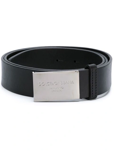 Dolce & Gabbana Logo Plaque Leather Belt In Black