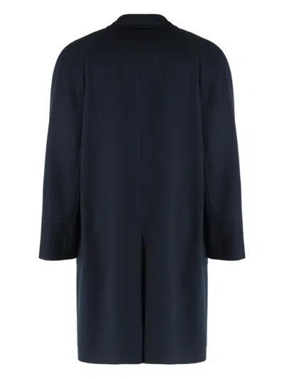 Canali Single-breasted Wool Coat In Blue