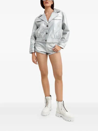 One Teaspoon Button Leather Jacket In Silver