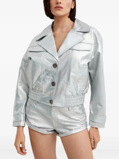 One Teaspoon Button Leather Jacket In Silver
