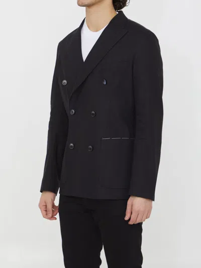 Tonello Double-breasted Stretch Jacket In Black